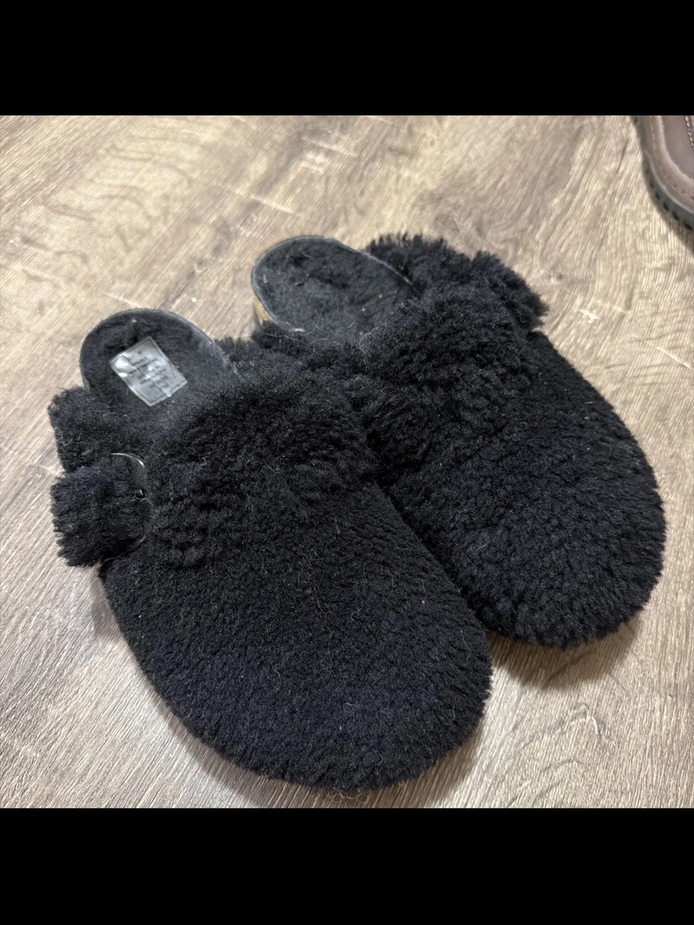 Birkenstock Mule/clog/slideBoston Teddy Big Buckle - Black Shearling - Size 36/7